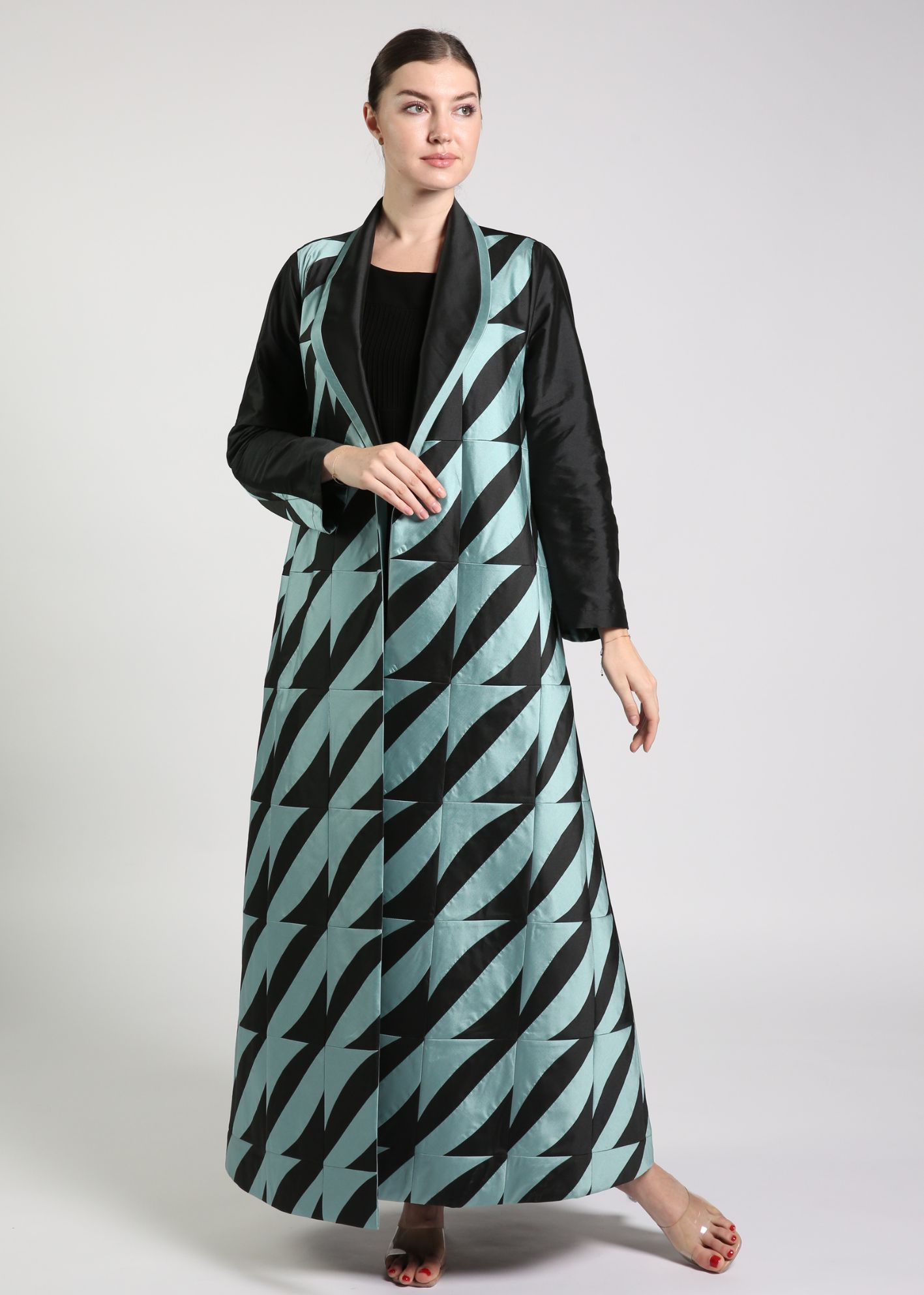 Black Abaya with front checkered Pattern